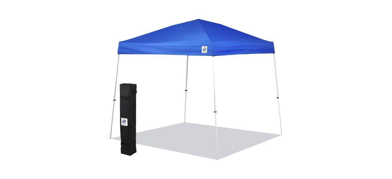 a canopy with a blue canvas top