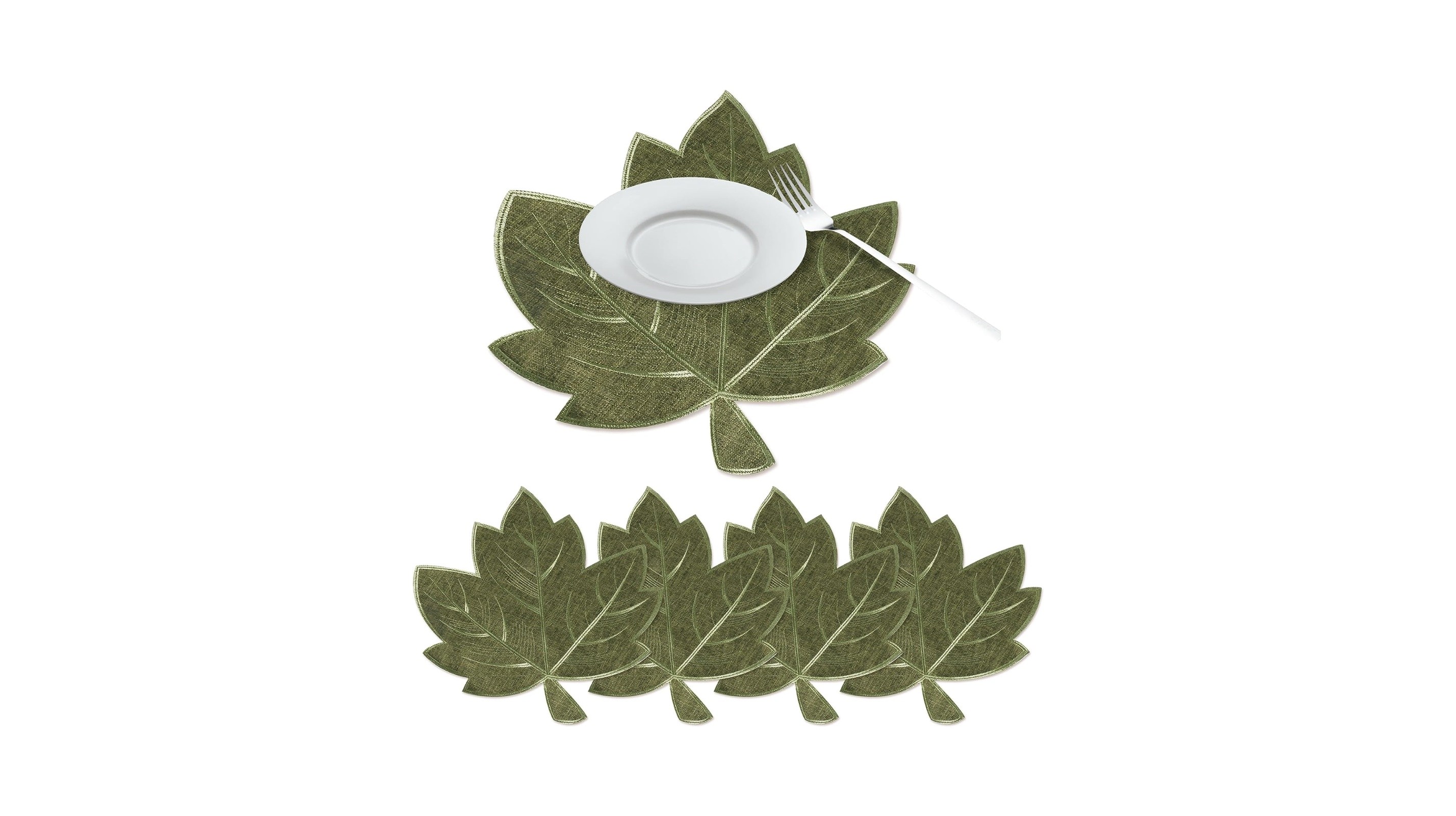 Large green placemats in the shape of maple leaves