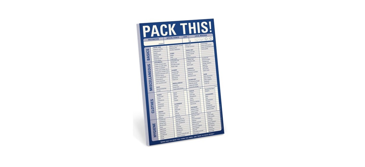 packing list notebook