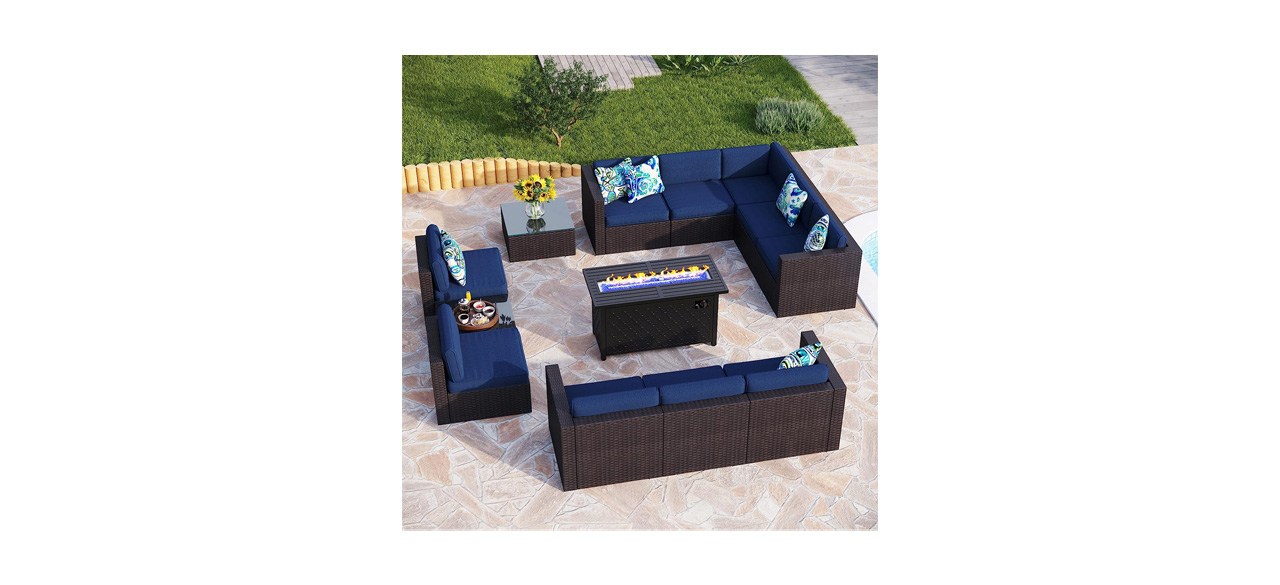 Phi Villa 13-Piece Patio Furniture Set & Fire Pit Table