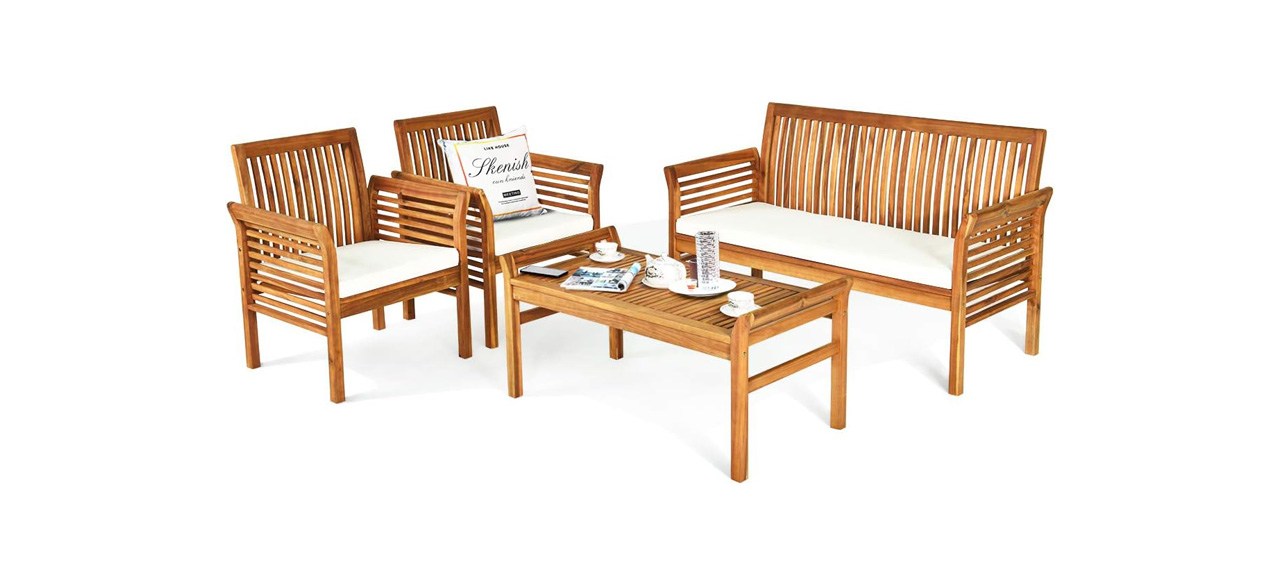 Tangkula 4 Piece Outdoor Acacia Wood Sofa Set