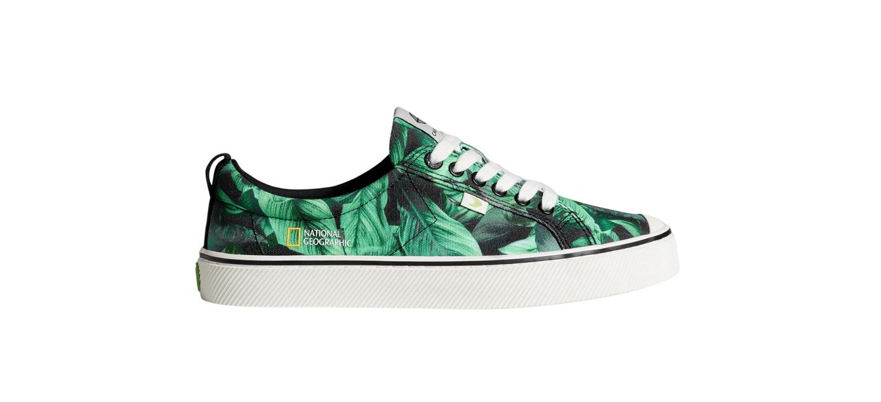 Leaf-patterned low sneakers on white background