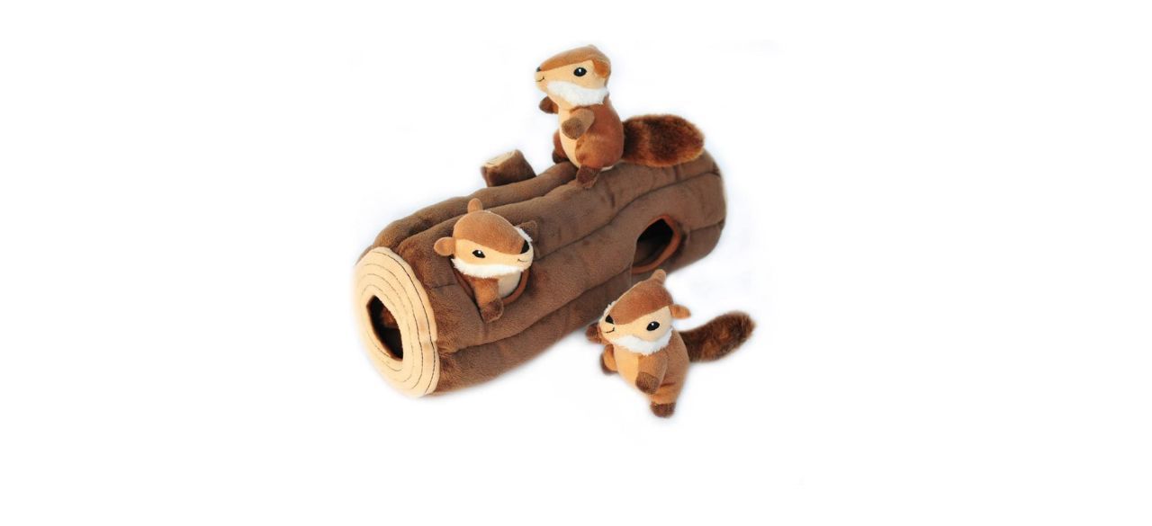 ZippyPaws Burrow Log with Chipmunks Plush Dog Toy