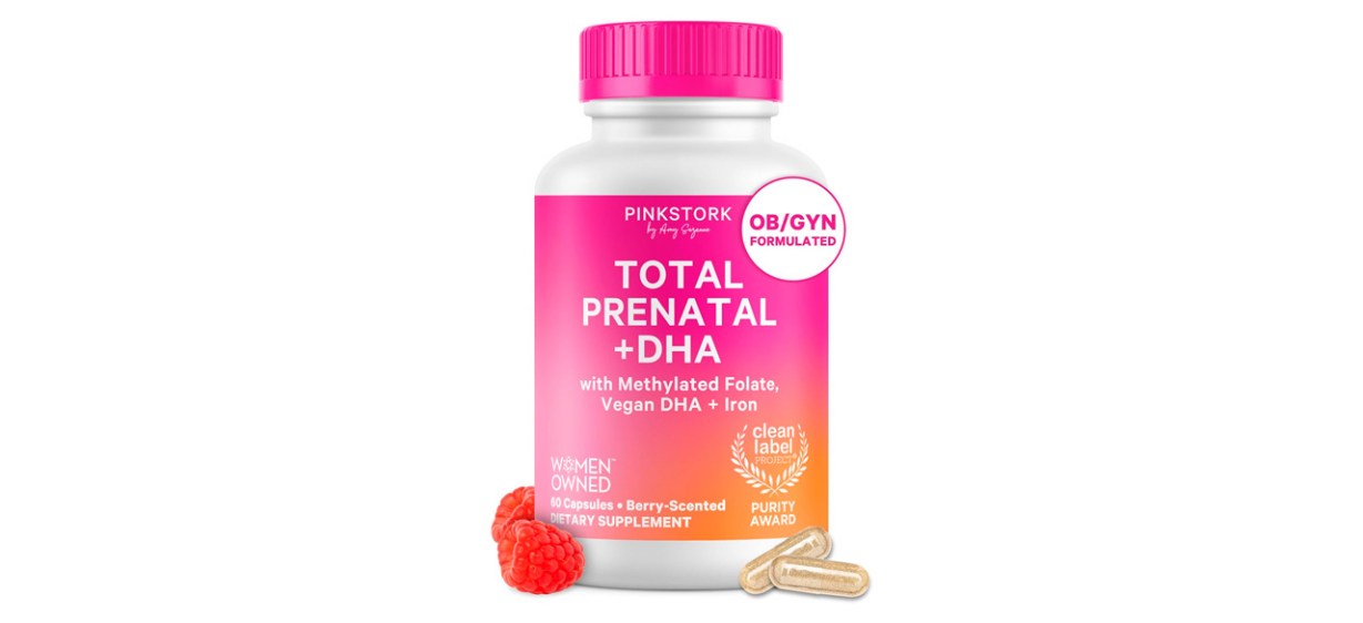 Pink Stork Total Prenatal + DHA vitamins bottle