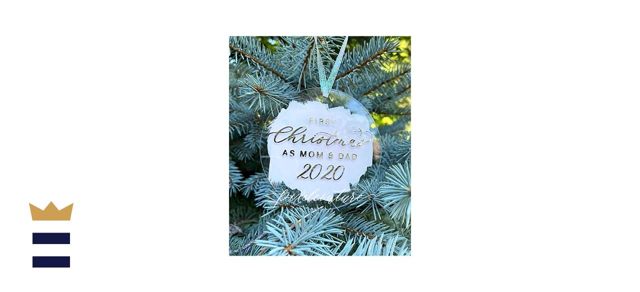 Pixel Couture designs our first Christmas as a mom and dad ornament