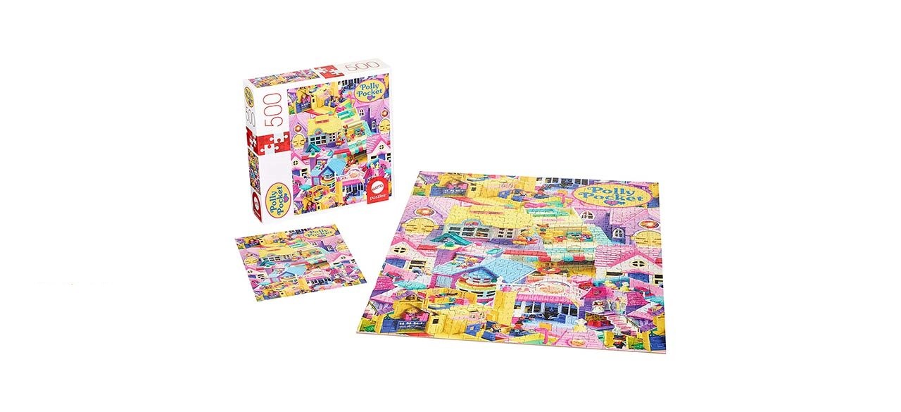 Polly Pocket Mattel Jigsaw Puzzle on white background next to box