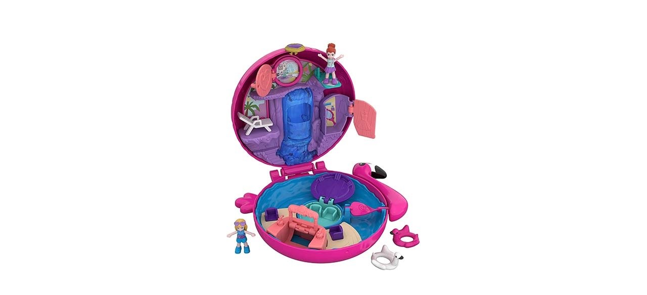 Polly Pocket Pocket World Flamingo Floatie Compact on white background