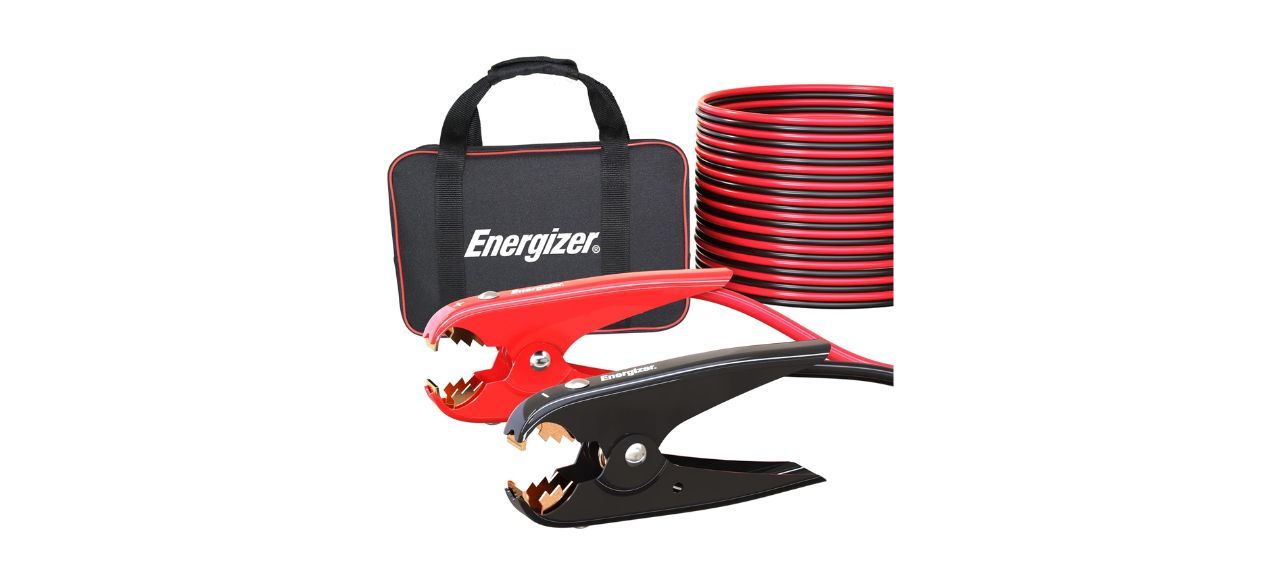 Energizer Jumper Cables next to a black carrying bag