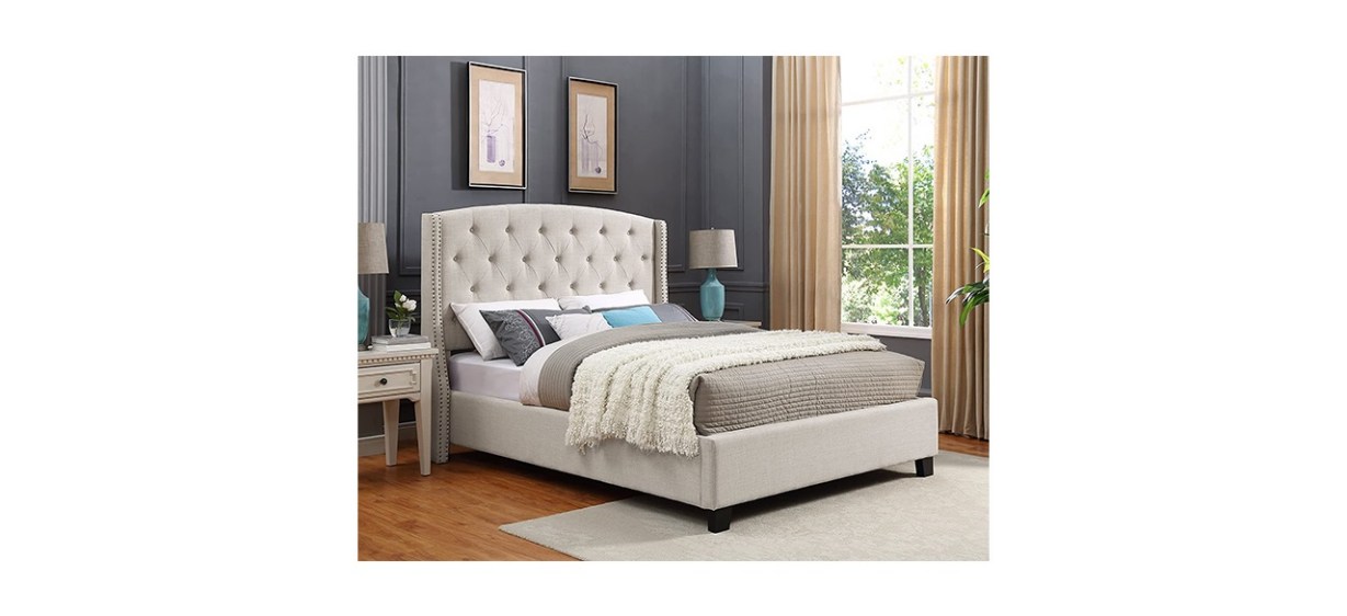 Roundhill Furniture Nantarre Fabric Tufted Wingback Upholstered Bed