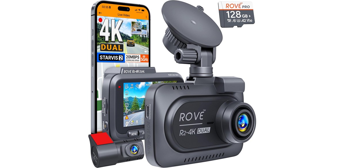 ROVE DUAL Dash Cam on white background