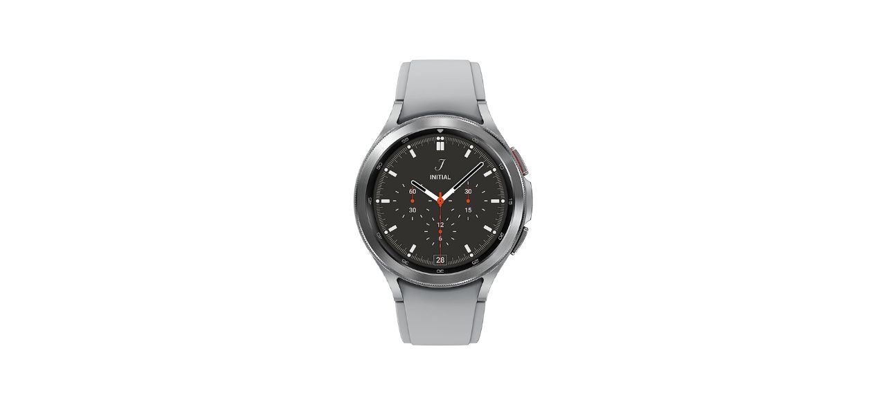 A silver Samsung Galaxy Watch 4