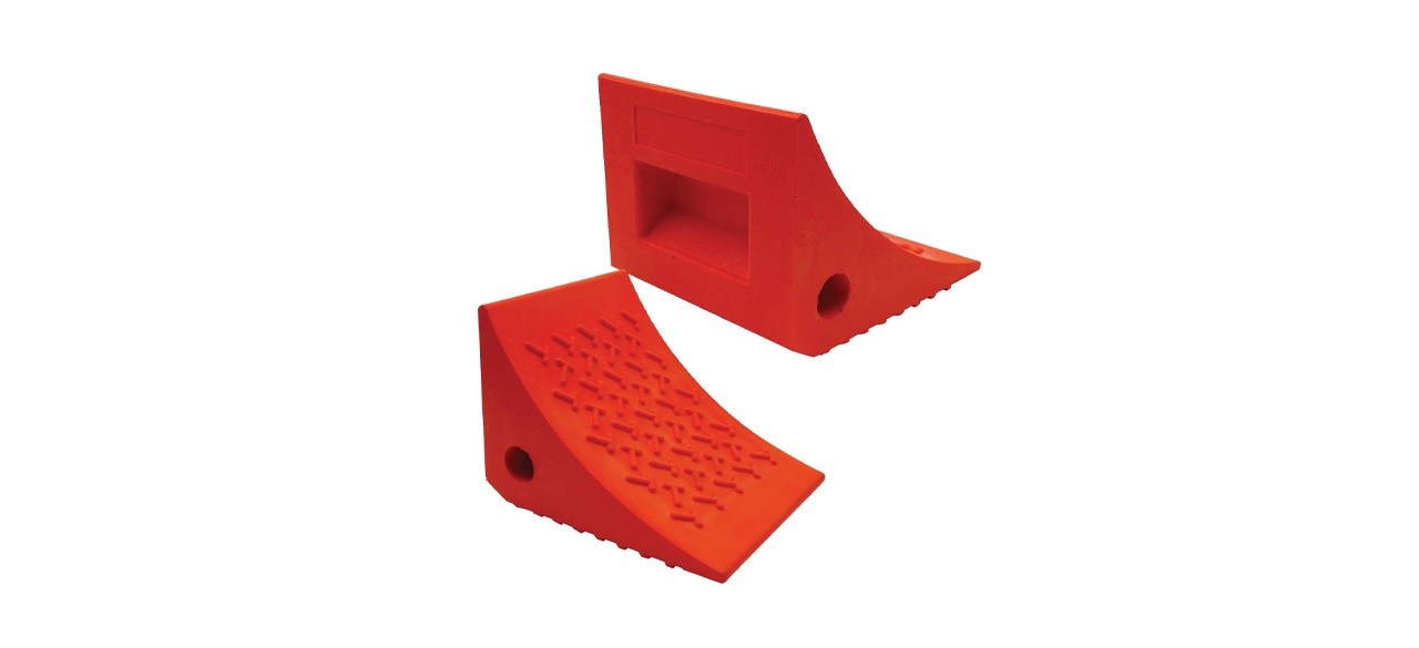 SECURITYMAN Heavy Duty Wheel Chocks, bright orange, on white background