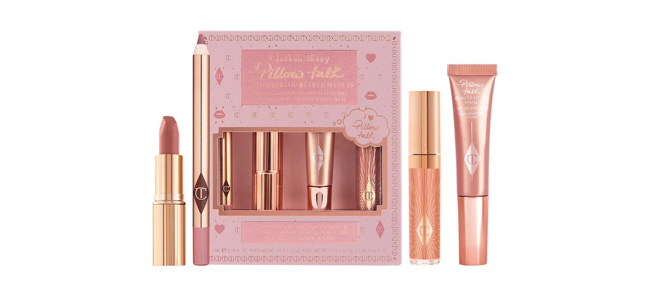 Charlotte Tilbury Pillow Talk Beautifying Lip & Cheek Secrets Set on white background