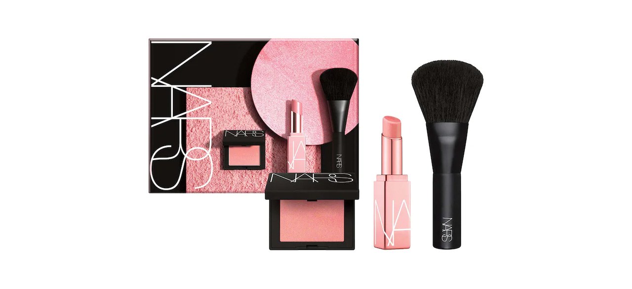 NARS Orgasm Thrills Lip Balm and Blush Set on white background