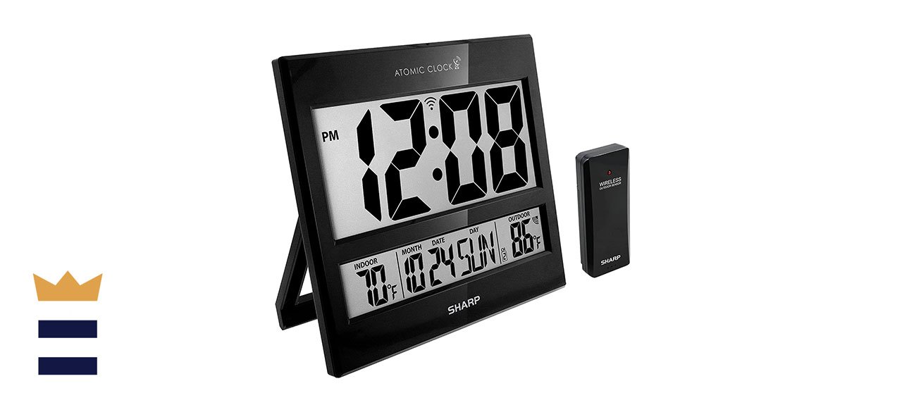 Sharp Atomic Clock with Indoor/Outdoor Temperature Display - Gloss Black Style