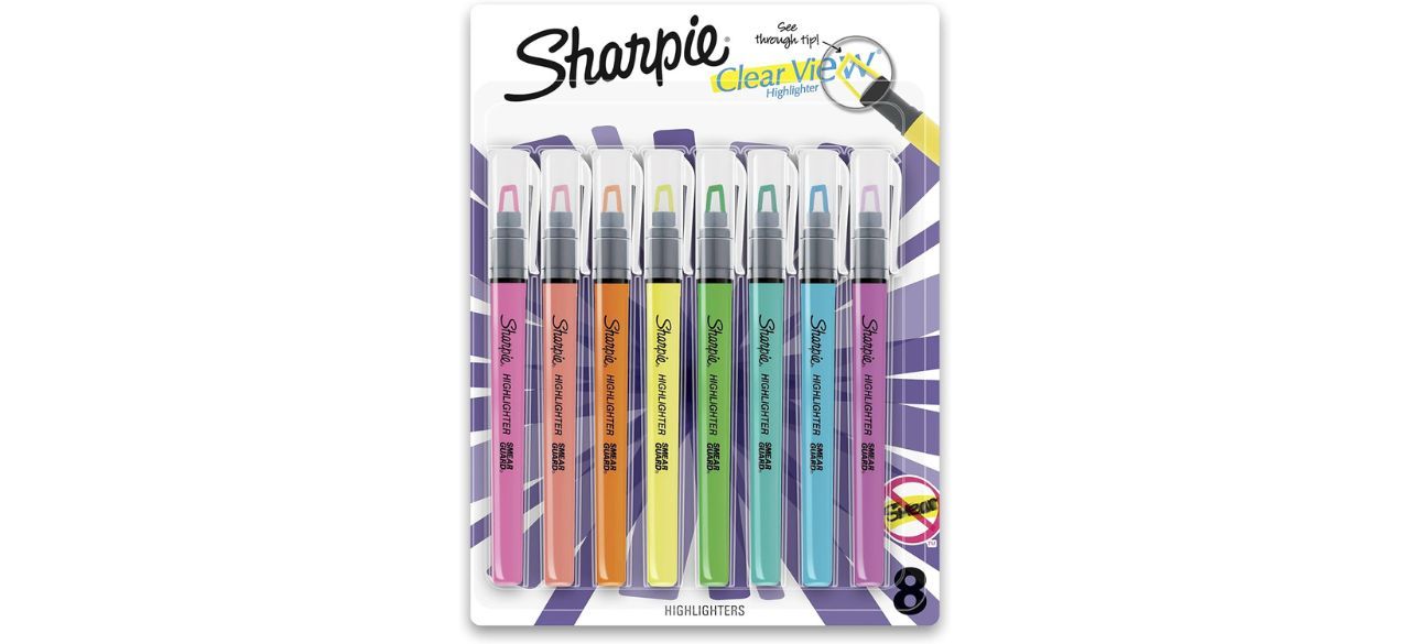 Sharpie Clear View Highlighter Sticks pack on white background