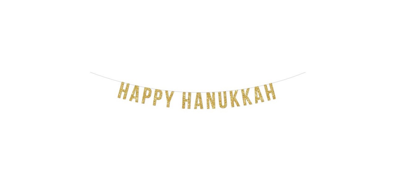 shoppaperandparties Happy Hanukkah Banner in gold letters