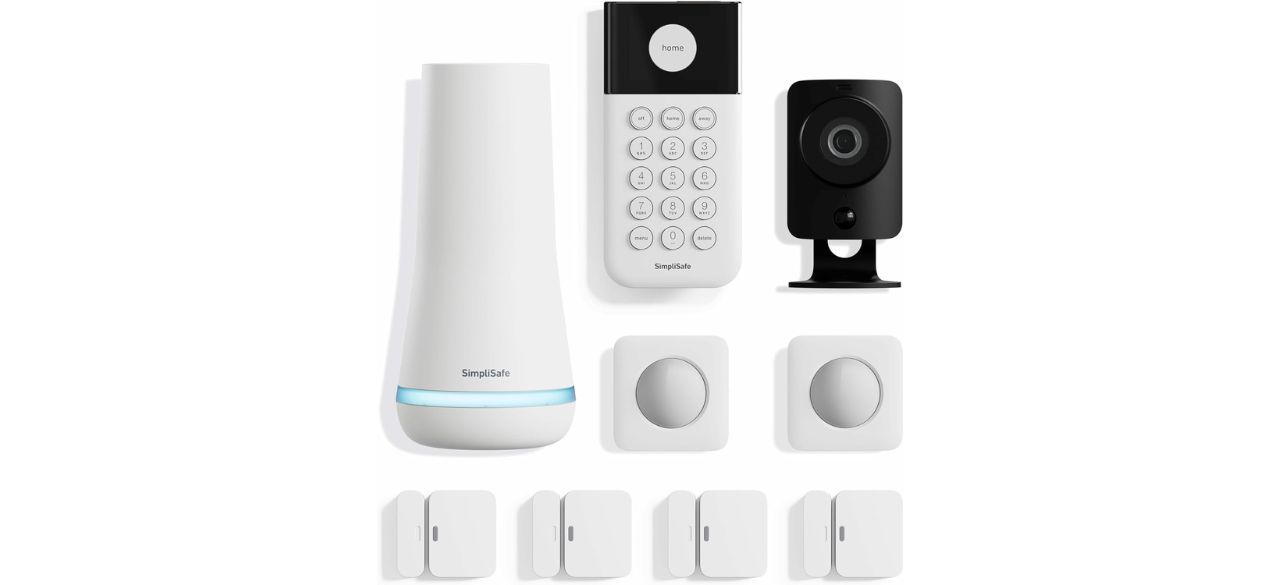 SimpliSafe 9 Piece Wireless Home Security System set on white background