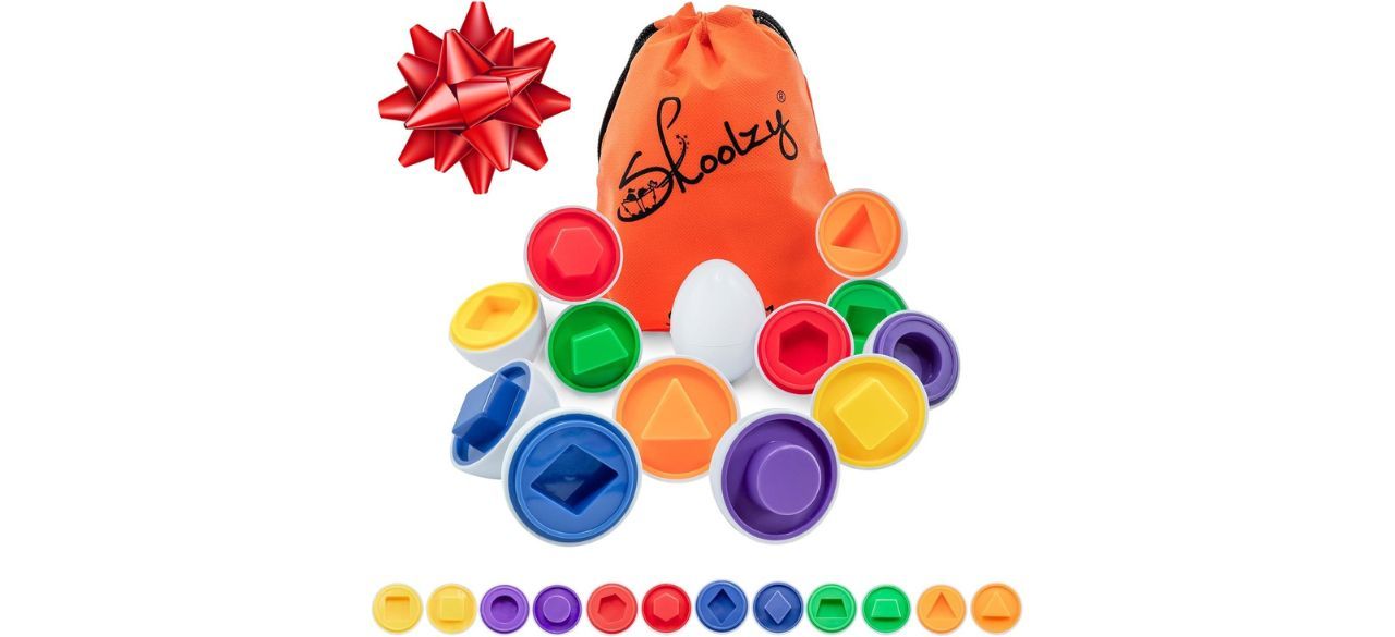 Skoolzy shapes matching egg toy on white background