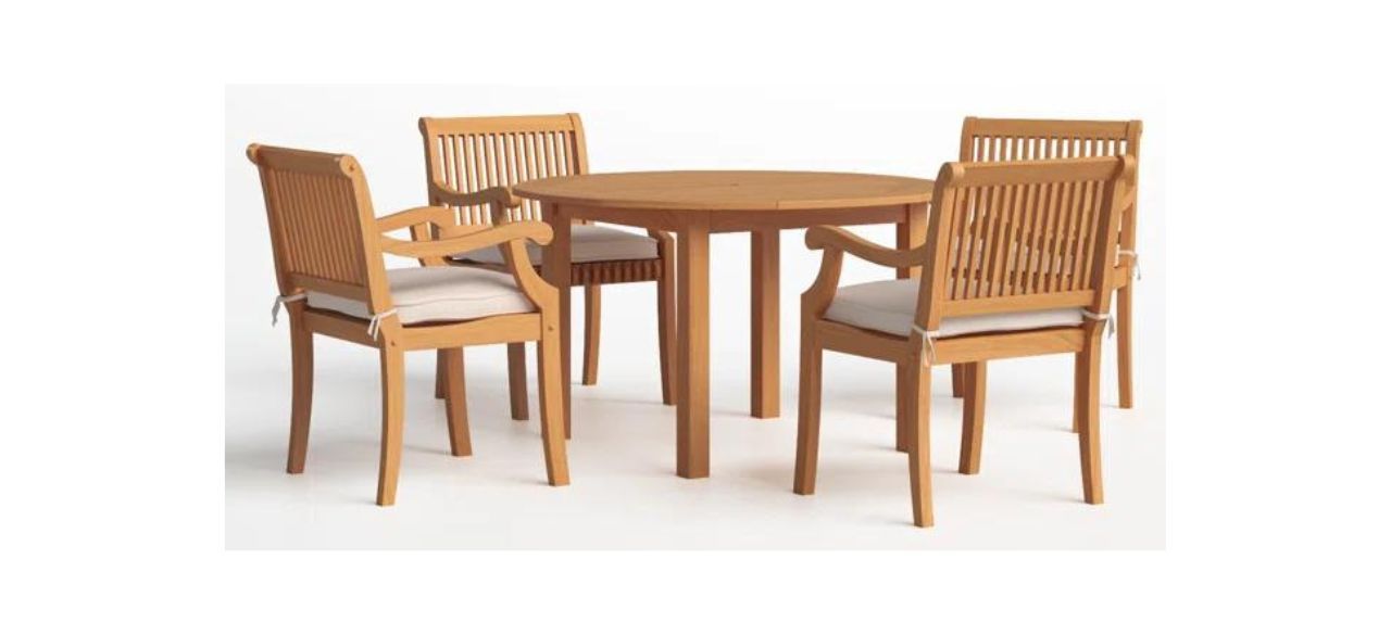 Birch Lane Summerton Four-Person Round Teak Outdoor Dining Set