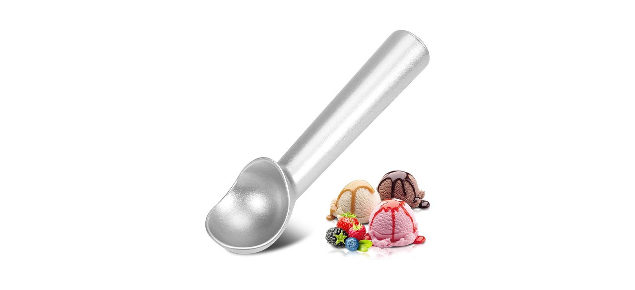 Aluminum ice cream scoop on white background