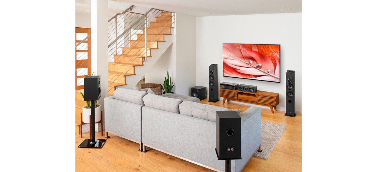 Sony Core Series 5-Inch 3-Way Bookshelf Speakers in living room next to TV