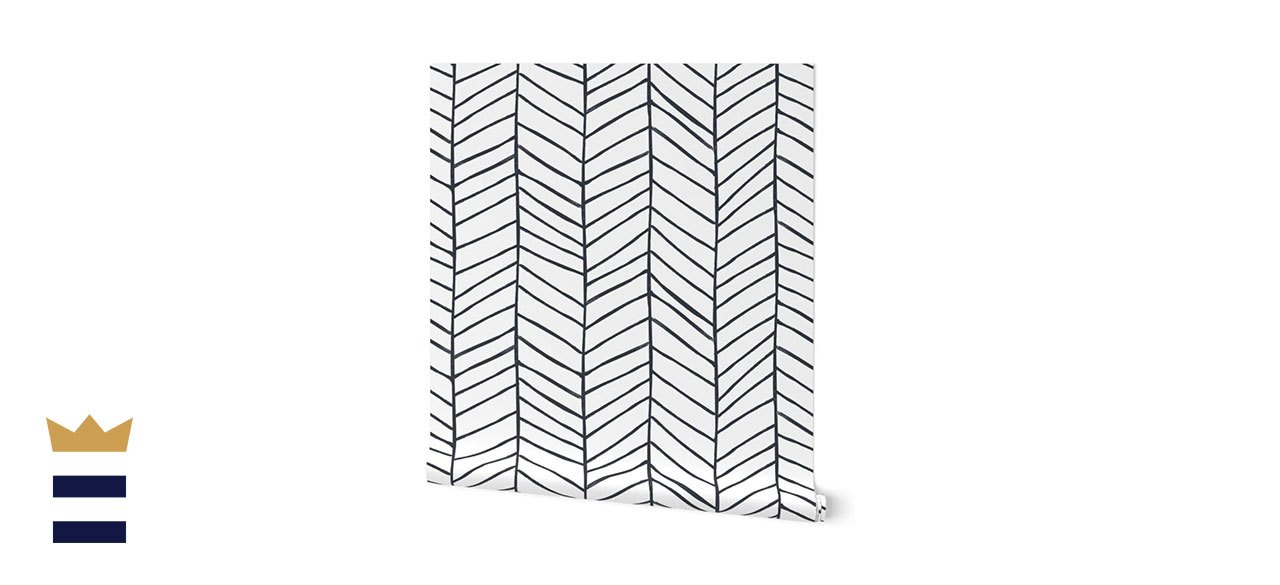 Spoonflower Removable Pre-Pasted Wallpaper Black and White Chevron