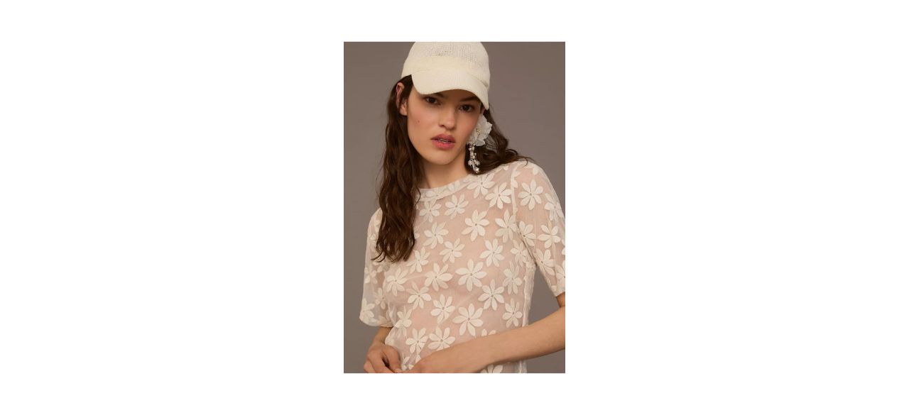 Anthropologie Porridge Daisy Sheer Lace Tee