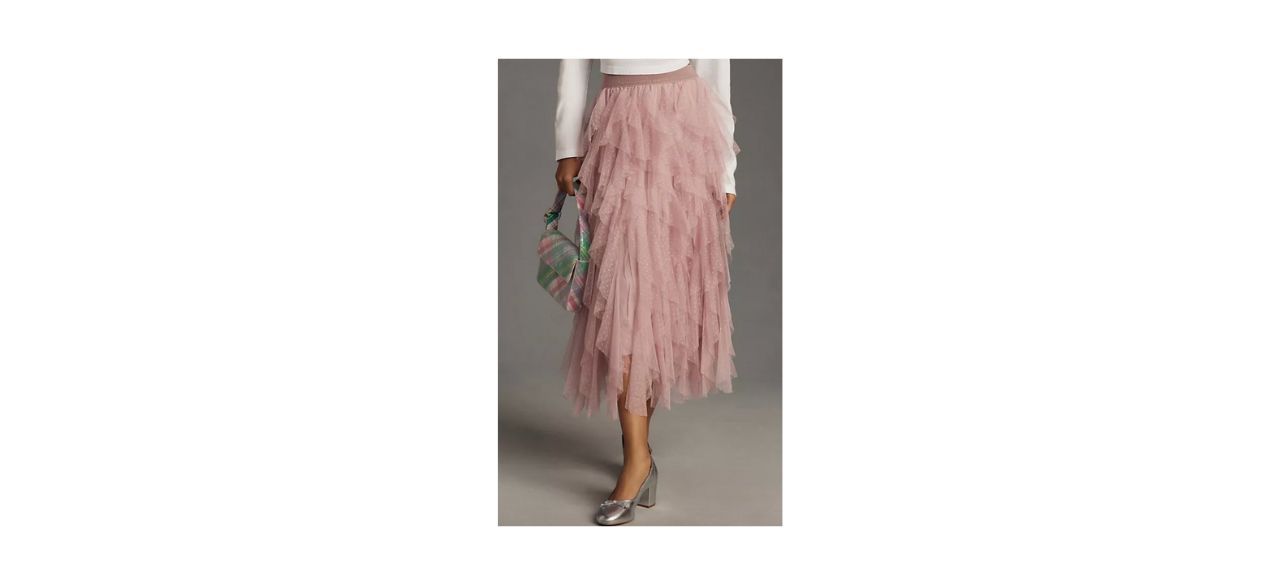 Anthropologie The Chéri Ruffled Tulle Midi Skirt