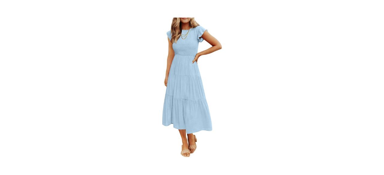 Zesica Casual Flutter Short Sleeve Tiered Midi Dress