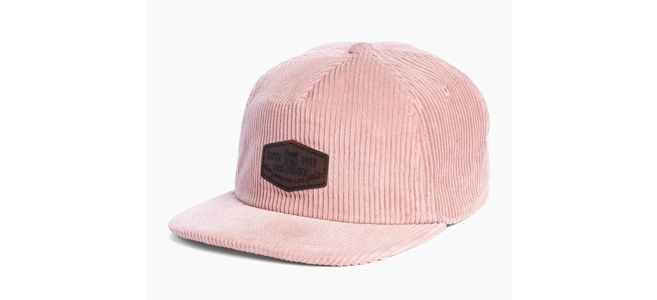 Pink Stanley THE VINTAGE PATCH CORDUROY CAP on gray background