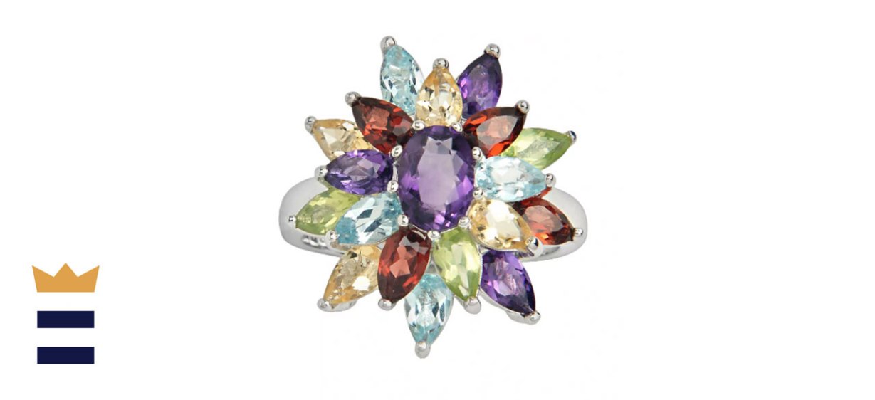 Sterling Silver Gemstone Floral Cluster Ring