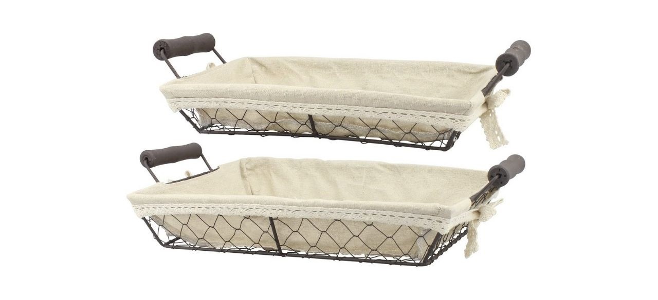 Stonebriar 2pc Rectangle Basket Set with Decorative Fabric Lining