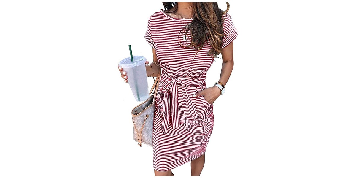 MEROKEETY Women's Summer Striped Short Sleeve T Shirt Dress on sale for prime day