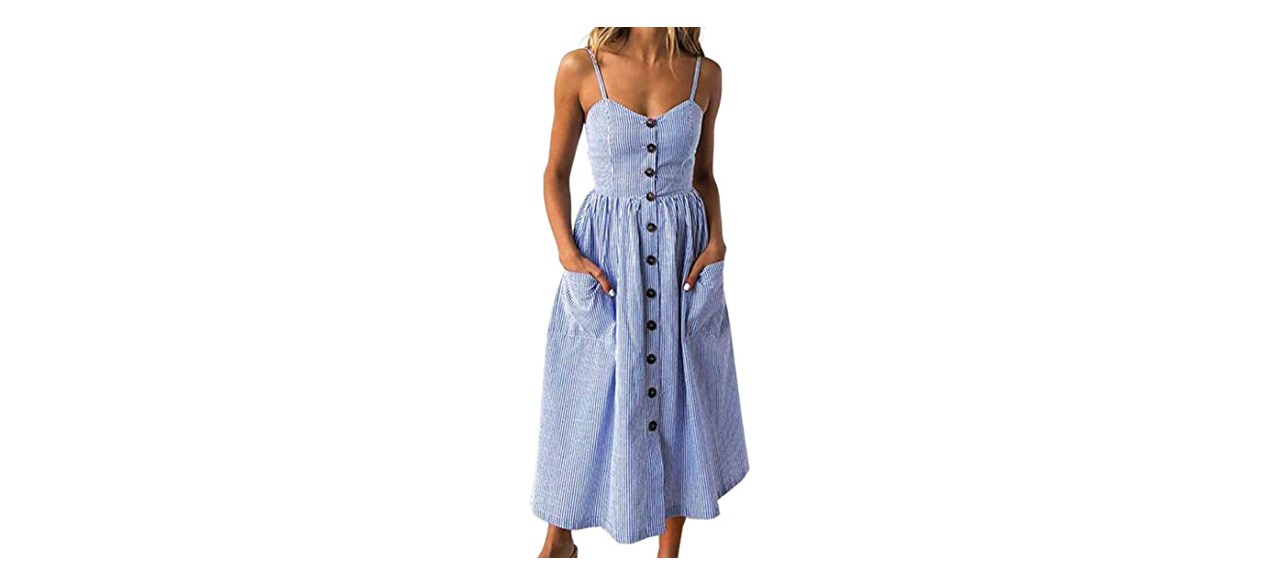 Angashion Women's Summer Spaghetti Strap Button-Down Dress