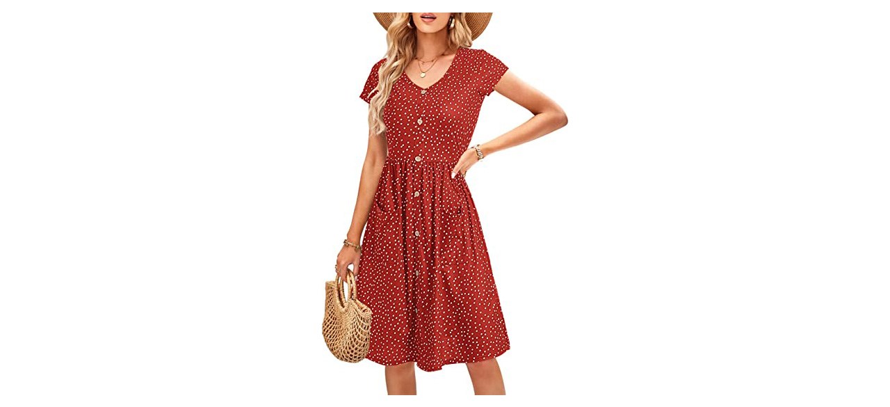 Ouges Women's V-Neck Button-Down Skater Dress