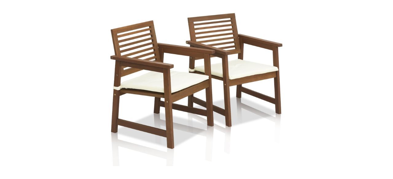 2 Furinno Tioman Hardwood Armchairs on white background