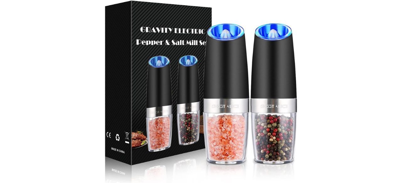 Sweet Alice Gravity Electric Pepper and Salt Grinder Set on white background