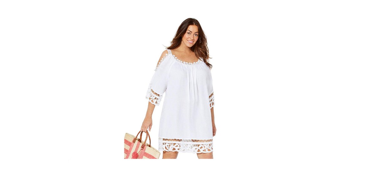 Swimsuits For All Plus Size Vera Crochet Cold Shoulder Cover-up Dress