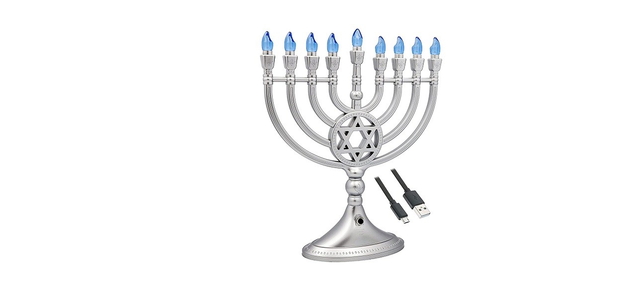 The Dreidel Company Traditional LED Electric Silver Hanukkah Menorah