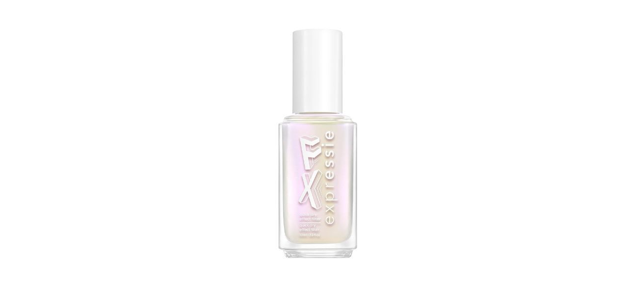 A shimmery white top coat nail polish