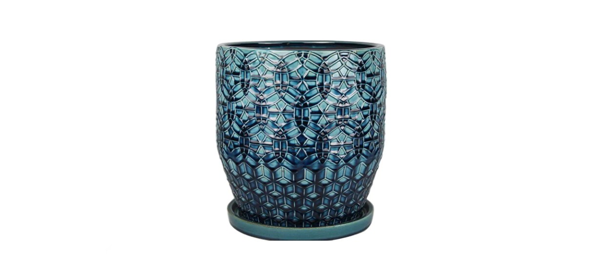 Trendspot 12-inch Blue Rivage Ceramic Planter Trendspot 12-inch Blue Rivage Ceramic Planter