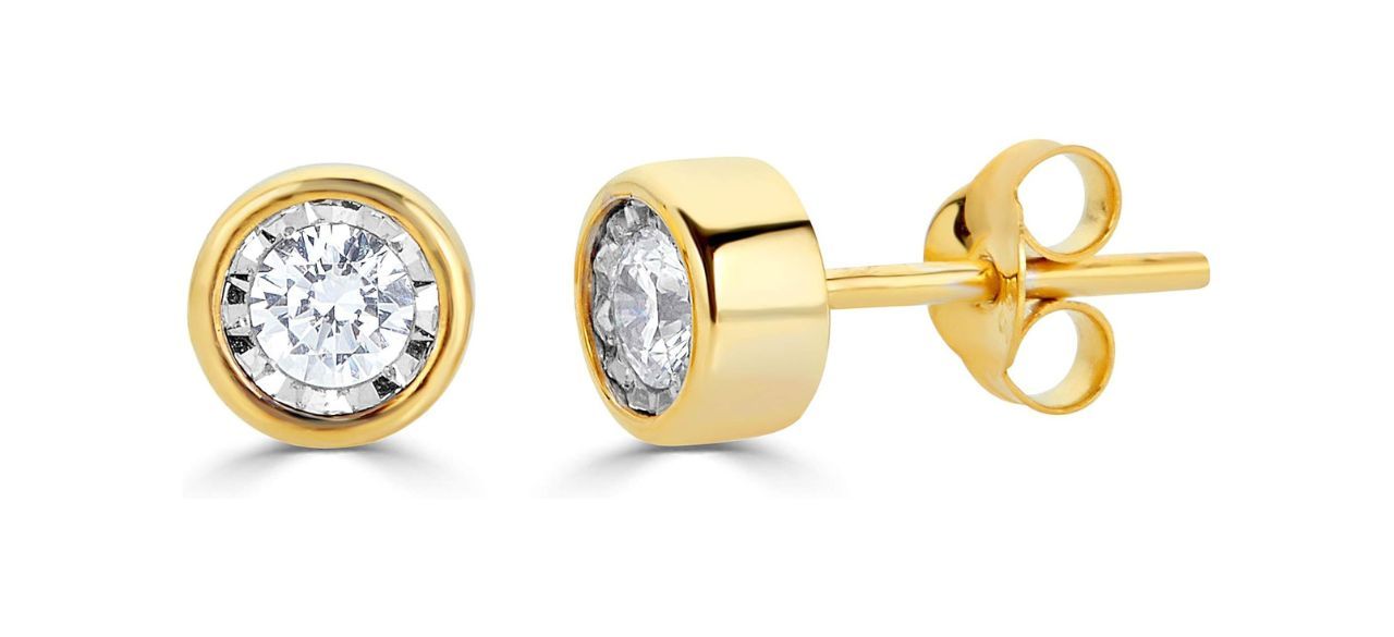 Round stud diamond earrings in 14-karat white gold