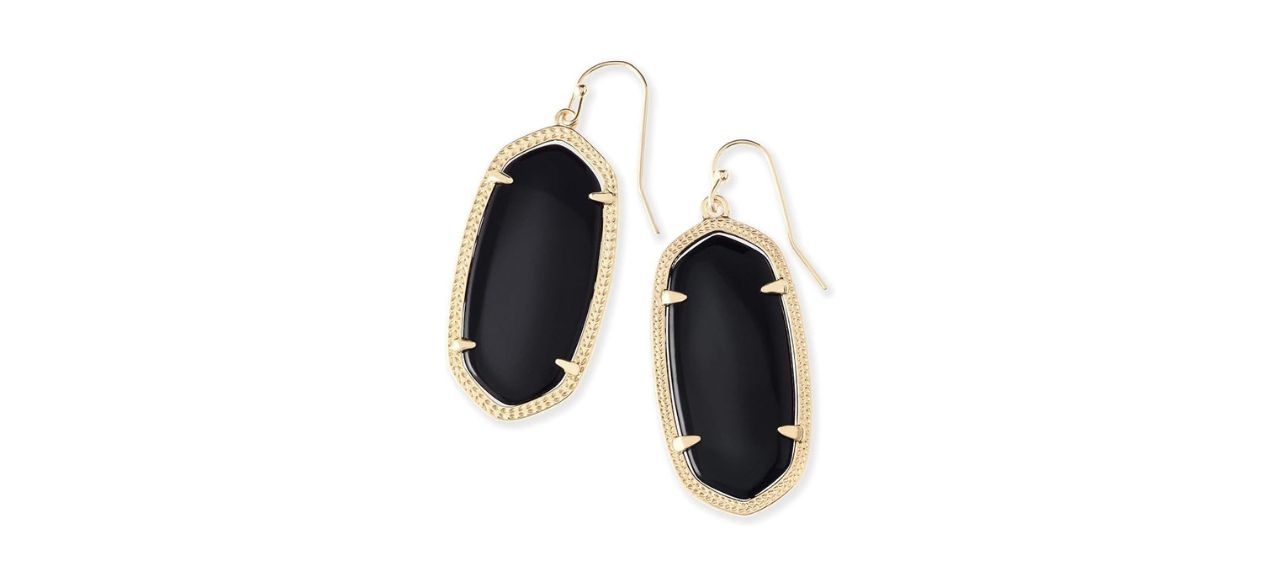 14-karat gold over brass earrings with black glass stones