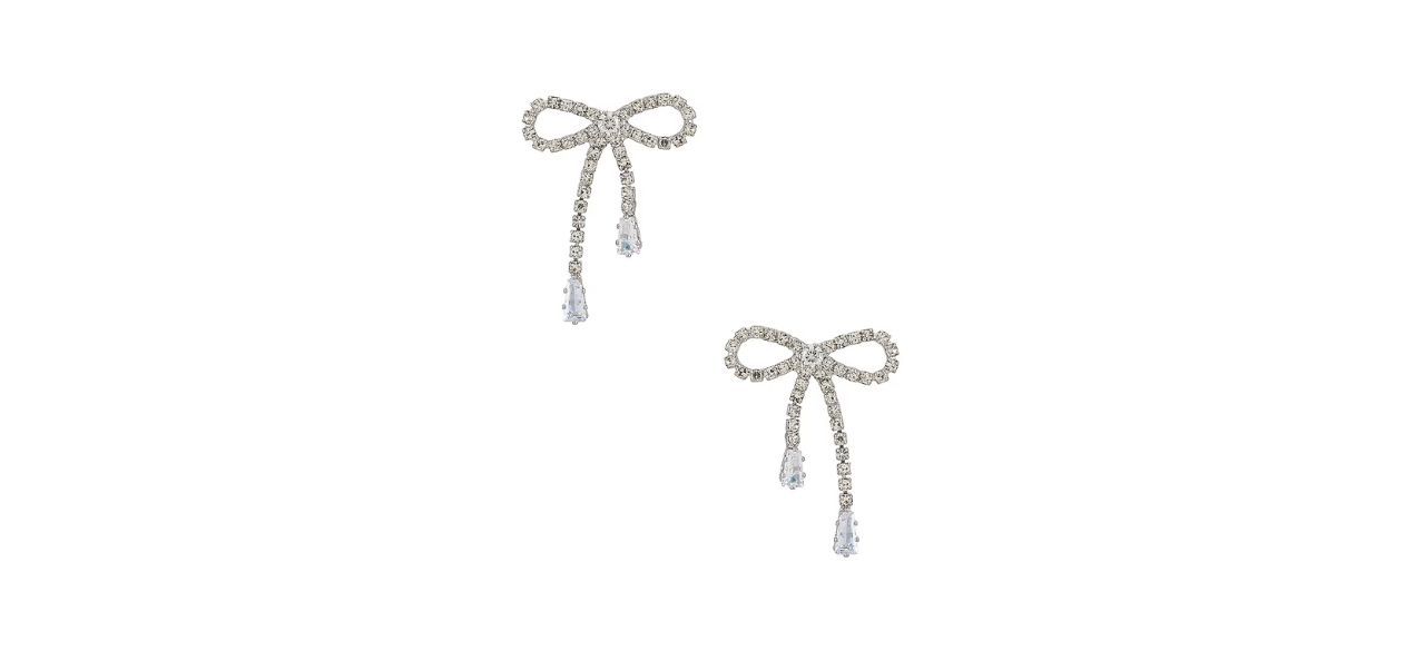 Silver bow earrings with crystals