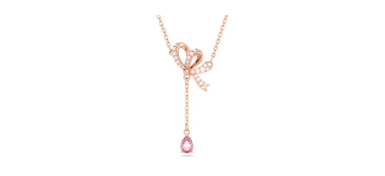 Rose gold-plated bow necklace with crystals and pink gem