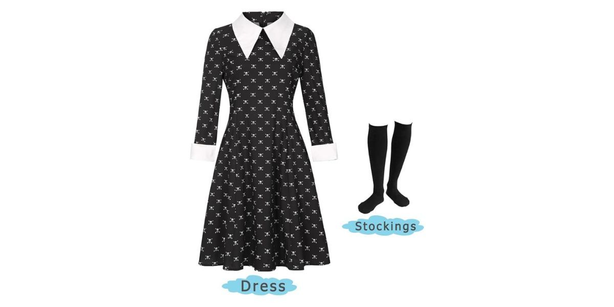 black Wednesday Addams costume dress with dress and socks