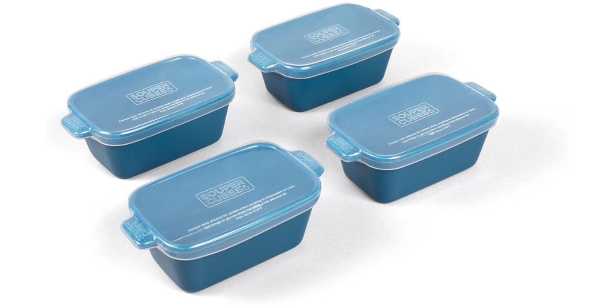 blue baking dishes on white background