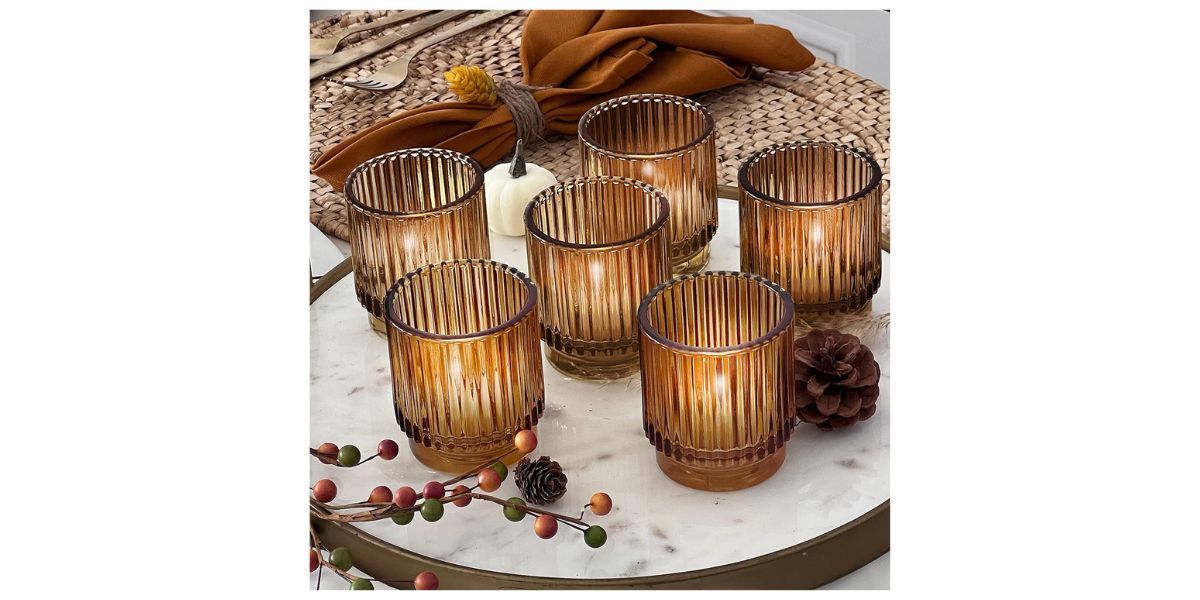 amber colored glass candle holders