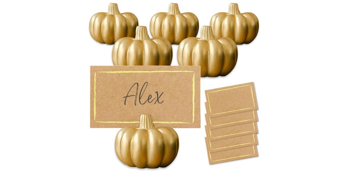 small gold pumpkin place card holders